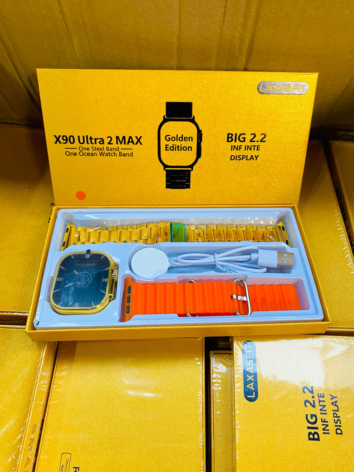 X90 Ultra 2 Max Golden Smartwatch – 2.2 Inch Big Display – Wireless Charging – 49mm – Men And Woman Wear